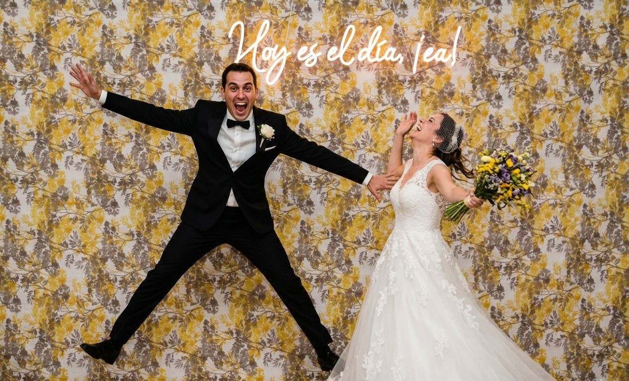 Invitados disfrutando del fotomatón en una boda